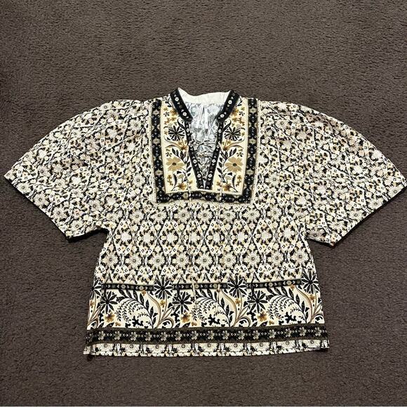 Anthropologie Pleated Puff Sleeve Lace Up Blouse - Picture 4 of 8